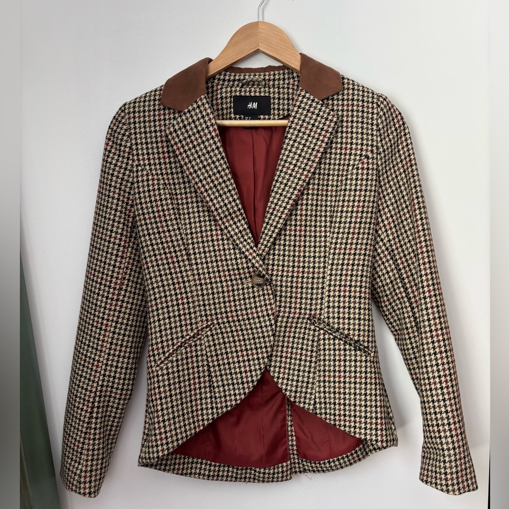 H&M Houndstooth Equestrian Blazer with Elbow Patches